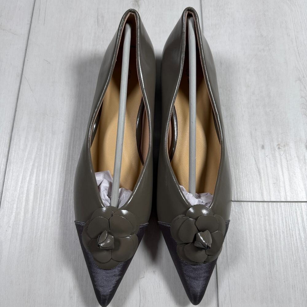 NEW C.Paravano Flower Leather Pointed Toe Flats US 8/EU38.5 Chic Business Casual - Picture 2 of 9